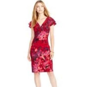 Lauren Ralph Lauren Pink Ruched Sheath Midi Dress